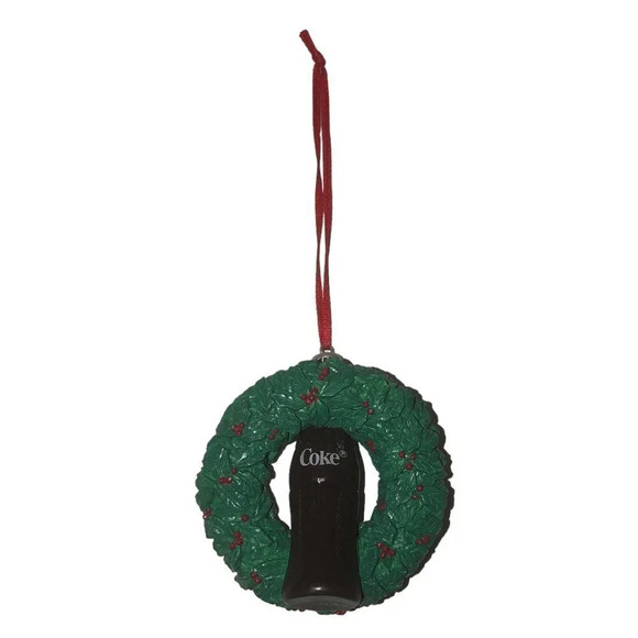 Vintage '91 Coca Cola Holly Berry Wreath w/Coke Bottle Christmas Xmas Ornament - Picture 3 of 4